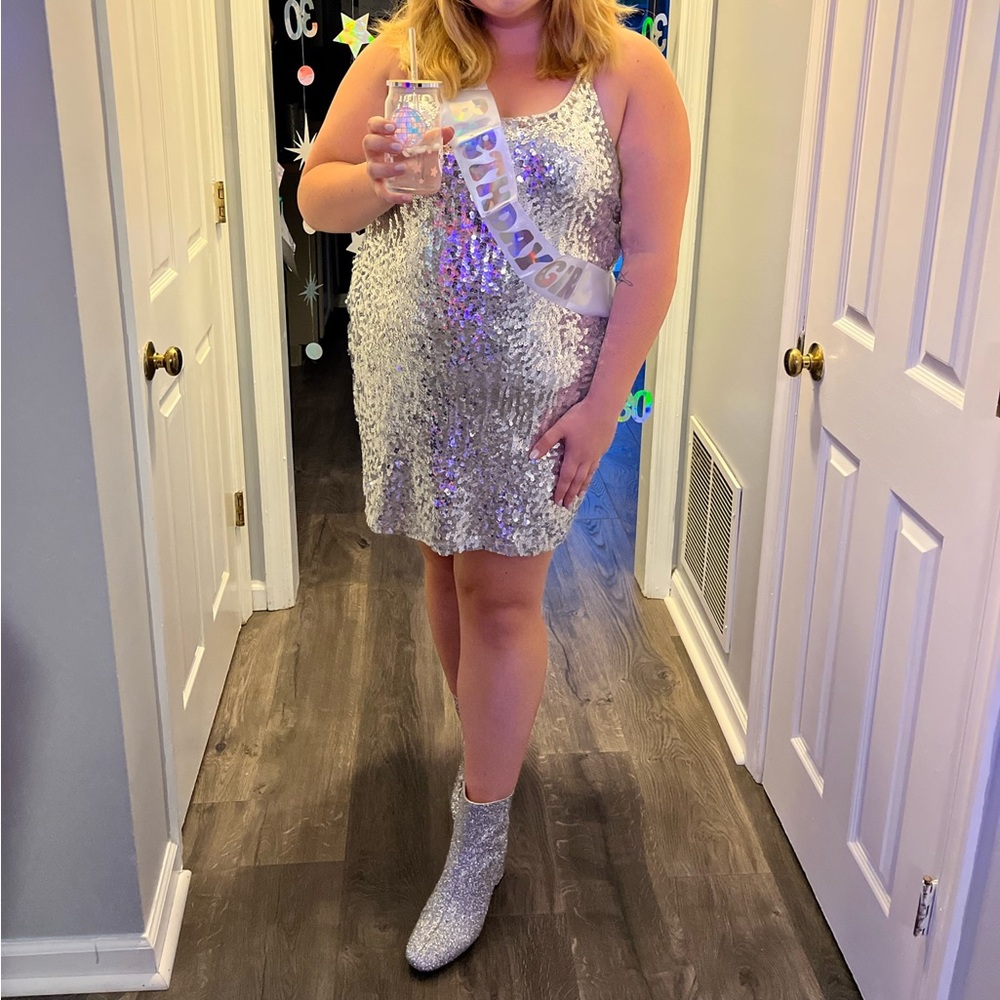 Silver Sequin adjustable strap Mini Dress - Picture 2 of 6